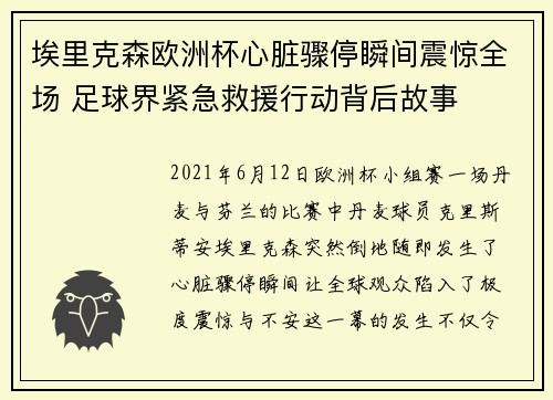 埃里克森欧洲杯心脏骤停瞬间震惊全场 足球界紧急救援行动背后故事